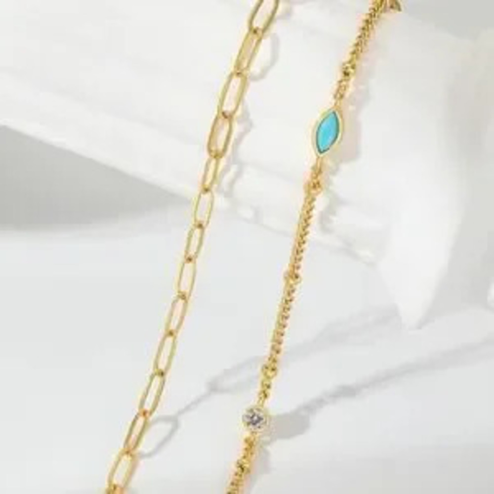 NEW?Elegant 14k Gold Plated and Turquoise Ankle Bracelet Set